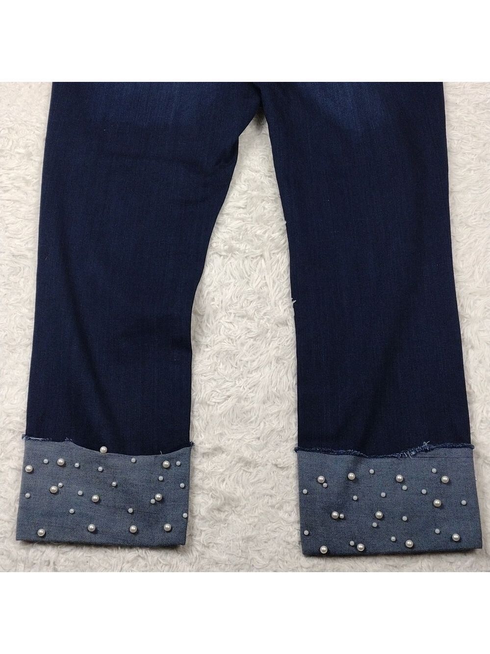 Judy Blue Five Pocket High Rise Dark Wash Embellish Cuff Straight Fit Ankle Jean - Picture 14 of 16